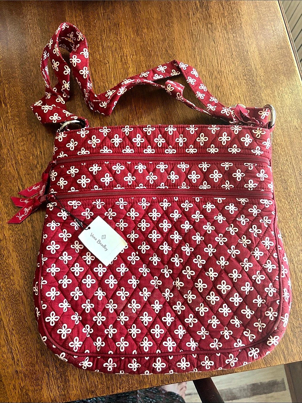 Vera Bradley Tripple Zip Hipster Floral Shoulder Bag in Red & White